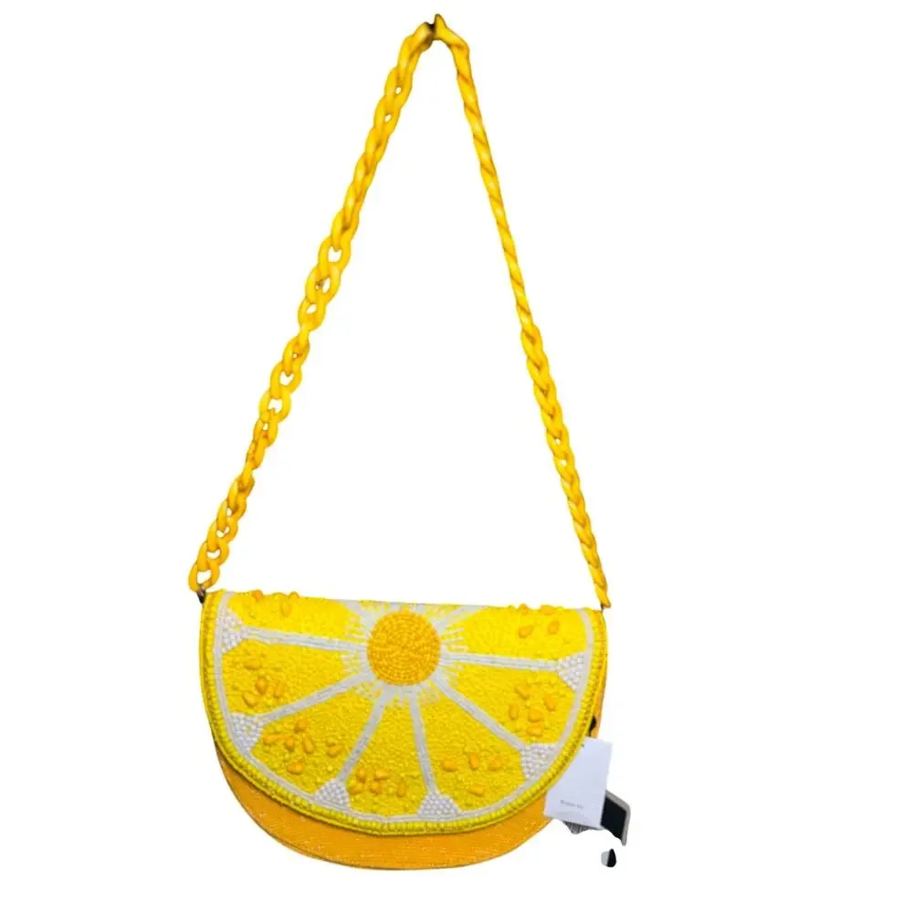 🍋 America & Beyond NWT Beaded Lemon Crescent Bag – Statement Shoulder Purse - Picture 6 of 10